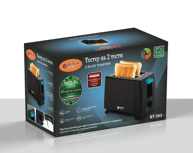 Тостер на 2 тості 1000Вт 2 Slice Toaster BITEK BT-263 32 фото
