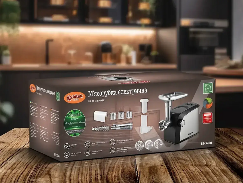 Мясорубка электрическая 4200Вт колбаса кеббе насадки BITEK BT-3700 21 фото